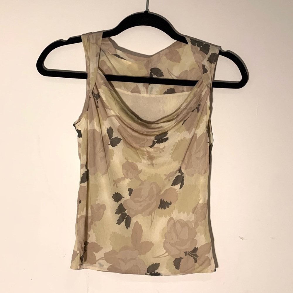 Vintage Floral Mesh Cowl Neck Tank Top